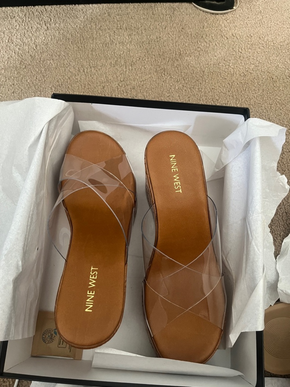 Nine West Clear Strap Tan Slide Sandals